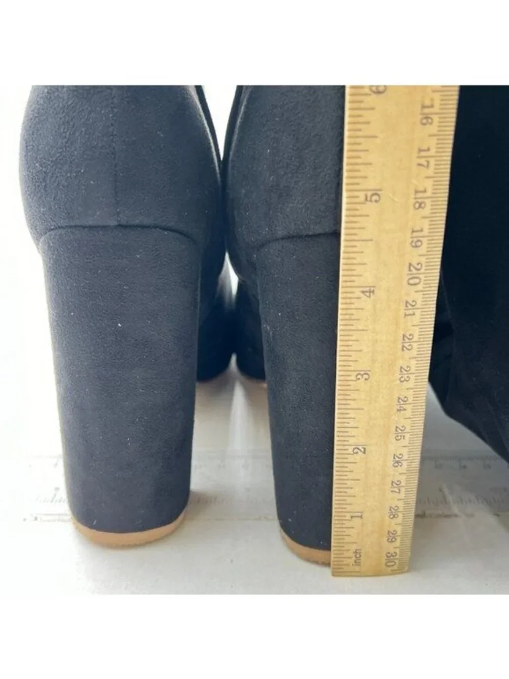 Women's Black Chunky Thigh High Over The Knee High Heel Boots Suede Boots Black